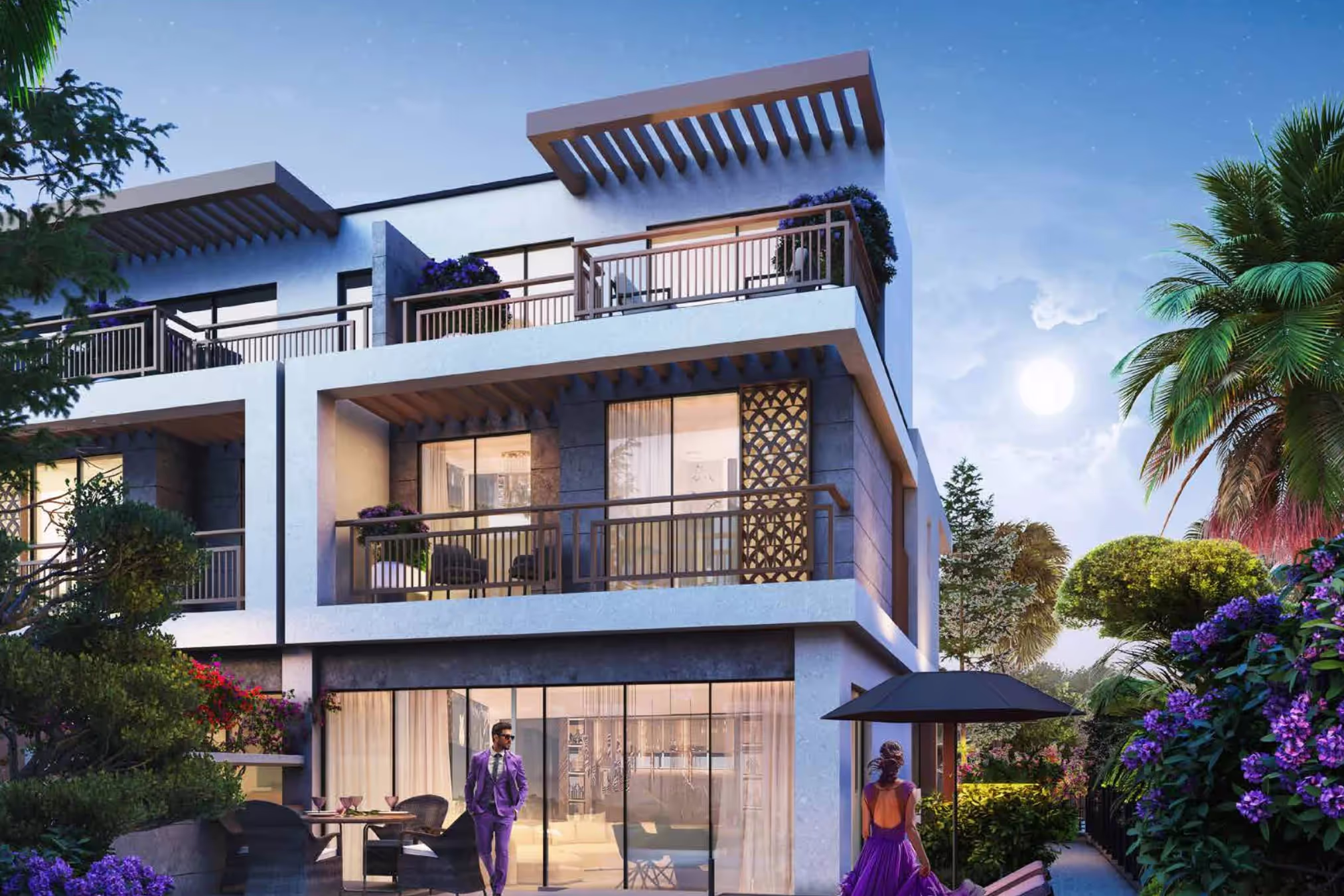 Violet offers a vibrant blend of modern luxury and the beauty of nature. Inspired by the rich hues and delicate beauty of the violet flower, these 4-bedroom townhouses provide a lifestyle steeped in colour, comfort and tranquillity. At Violet, your home seamlessly merges sophistication with functionality. Every detail is designed with modern and natural tones, creating a harmonious space for everyone to enjoy. Benefit from a spacious private garden on the ground floor and a rooftop terrace that caters to the needs of your growing family. Enjoy a smooth daily commute and be home in no time. With access to four major highways and other transport networks, the heart of the city is within easy reach. Take Al Qudra Road and you'll find yourself at the gates of DAMAC Hills 2 within 25 minutes. Experience life differently as you embrace the new, the exciting and the adventurous. DAMAC Hills 2 creates countless experiences and delivers a luxurious, enjoyable family lifestyle like never before. It feels like a water park, yet feels like home. At DAMAC Hills 2, you can enjoy endless hours of fun in the sun at Water Town, featuring attractions such as the expansive Malibu Beach, a wave pool, a water playground, slides and much more. There is always something to do at DAMAC Hills 2. Enjoy a relaxing morning by the fishing lake, a peaceful afternoon at the petting farm, an evening walk with your dog at the dog park or a movie night at the open-air cinema.