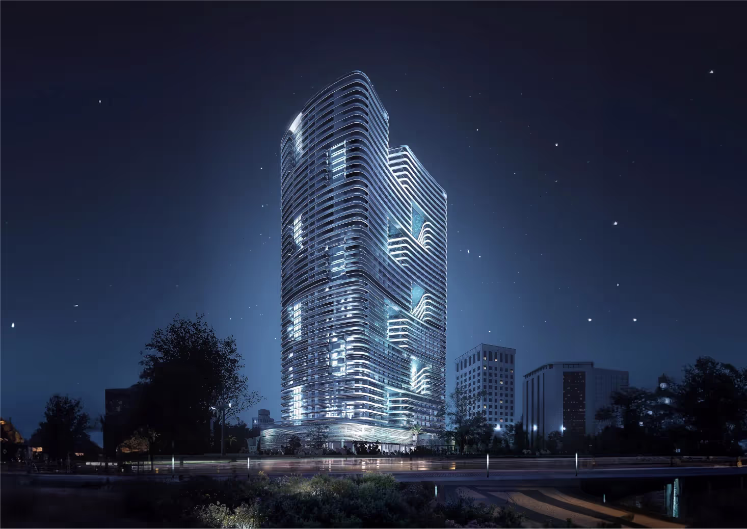 The masterplan encompasses more than 112 floors of Burj Binghatti. The residential units begin from the 20th floor.
Burj Binghatti Jacob & Co Residences offers a range of spacious suites, residences, sky mansions and penthouses. The tower will feature amenities comparable to a five-star hotel.