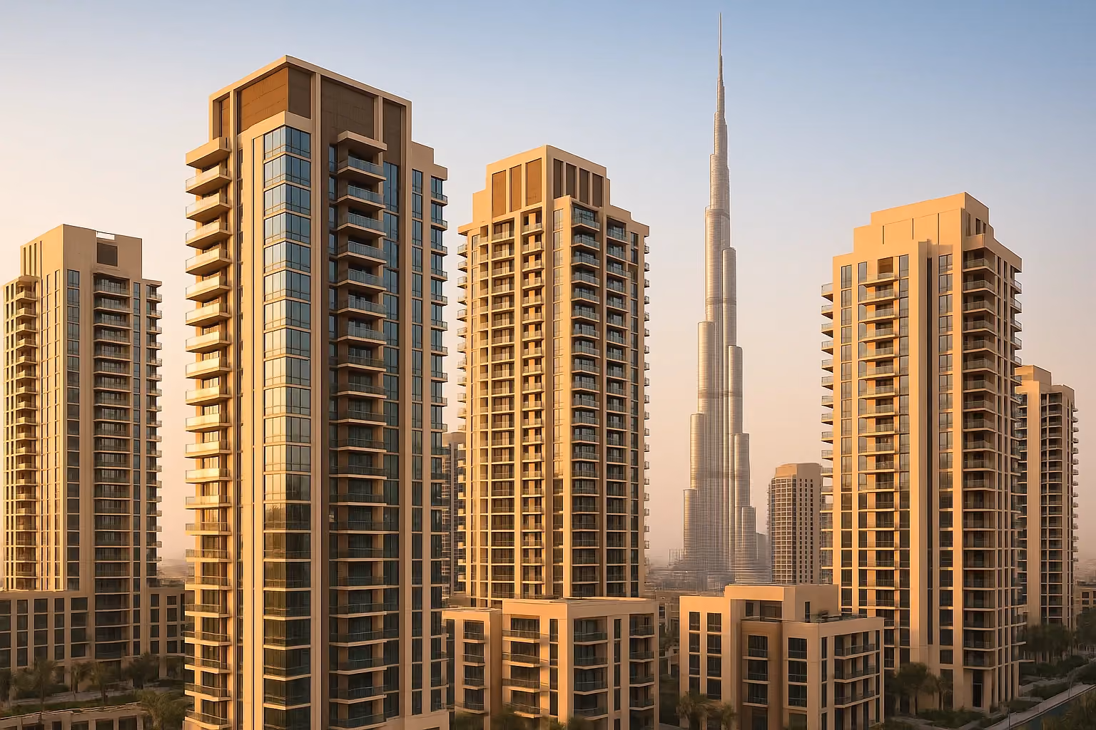 Moderne appartementen in Dubai als vertegenwoordiger van vastgoedkoopcontracten.